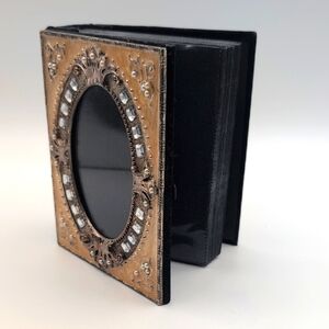 Ornate Black Velvet and Gold Photo Album Bejeweled And Faux Pearl Accents